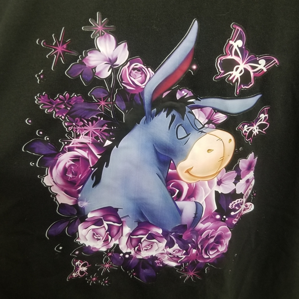 NWOT Eeyore cotton shirt w purple roses - Picture 2 of 5